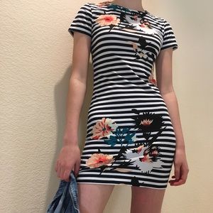 French Connection Striped Dress w/ Floral Accents